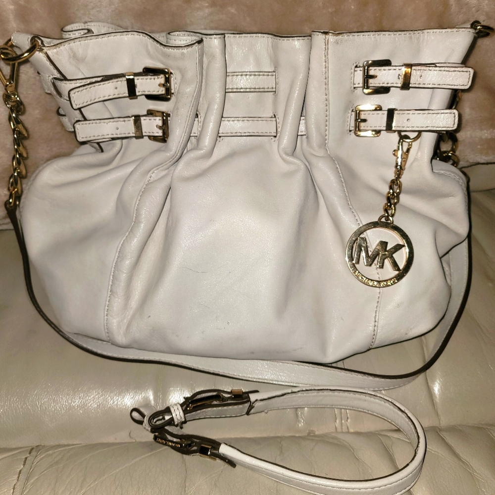 Michael Kors Edie Large Ivory Leather Double Belted Handbag